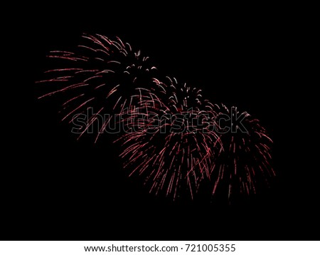 Amazing fireworks with space isolated on black background.