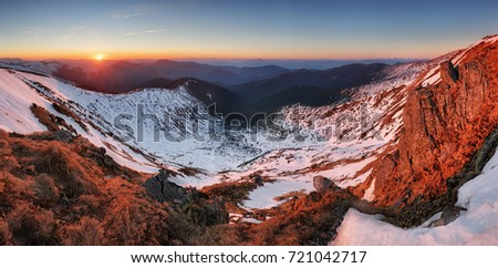 Sunset in winter - autumn mountain