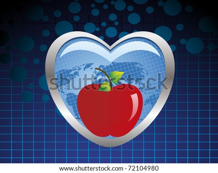 abstract blue dots background with fresh red apples in blue heart