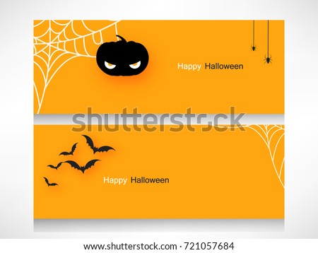 Set of Website Headers or Banner designs for Happy Halloween with Bats, Web etc.
