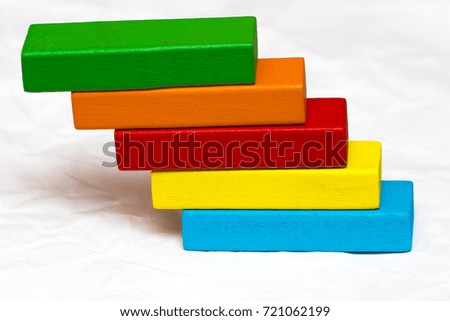 Toys Blocks Step Stair, building bricks over white color background.