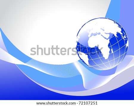 abstract blue wave background with isolated globe, illustration