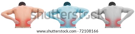 Photo of a man with his hands on his back, collage