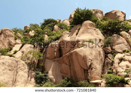 Mountain rock and blue sky, a horizontal picture
