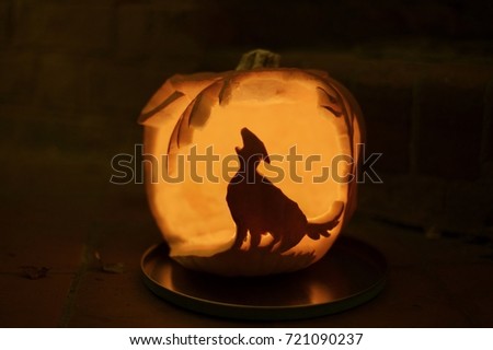 Pumpkin with howling wolf