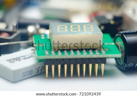 Electronic components (capacitors, resistors, diodes, transistors, potentiometer and chips) 