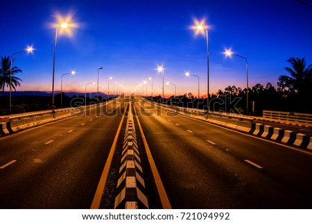 car free highway  in twilight time and  road light open 