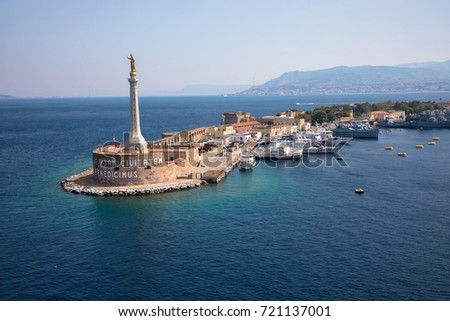 The Madonna della Lettera statue at the entrance to the harbour of Messina, Sicily, Italy