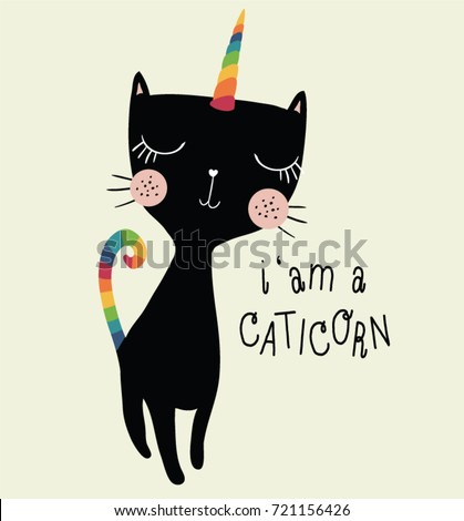 Unicorn cute cat vector design.i’am a caticorn.Animal illustration.