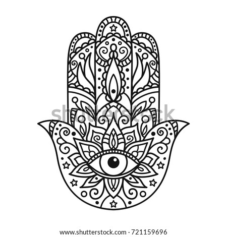 Vector illustration. Black and white coloring with hamsa Royalty-Free Stock Photo #721159696