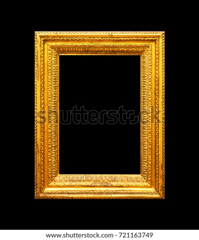 Vertical portrait gold frame isolated on black background