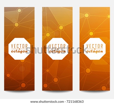 Banner Template  of Octagon Backgrounds from Geometric Shapes, Triangles of Points of Lines. Vector abstract illustration on theme Science, Medicine, Business, Biology and Technology.