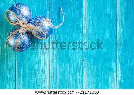 Blue Christmas with christmas balls. New Year  background with blue Christmas balls. 