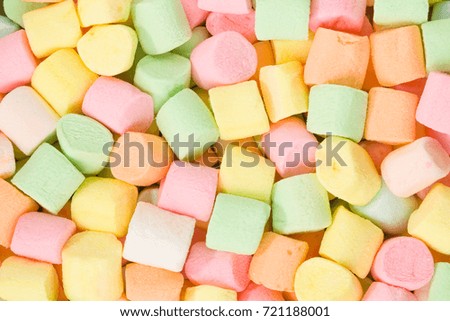 Abstract close up top view of sweet marshmallows background