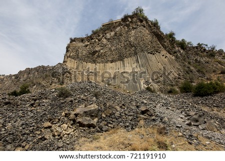 Rock formation basalt columns Symphony of the Stones near Garni in Armenia,