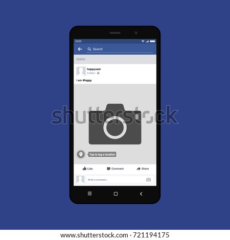 Black smartphone with Facebook on screen. Modern design. Vector illustration. EPS10.