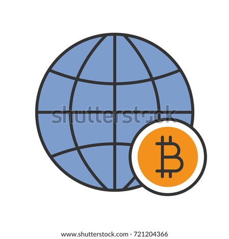 Global bitcoin color icon. Cryptocurrency. Globe with bitcoin sign. Isolated vector illustration
