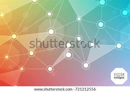 Octagon Backgrounds from Geometric Shapes, Triangles of Points of Lines. Vector abstract illustration on theme Science, Medicine, Business, Biology and Technology.