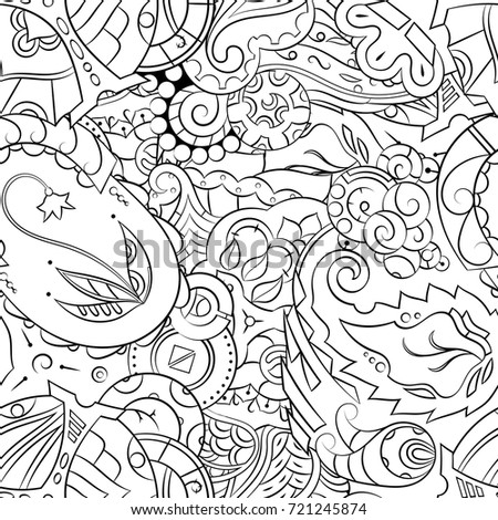 Seamless mehndi vector pattern. Hand-made illustration. Black and white binary pattern, monochrome doodle texture.