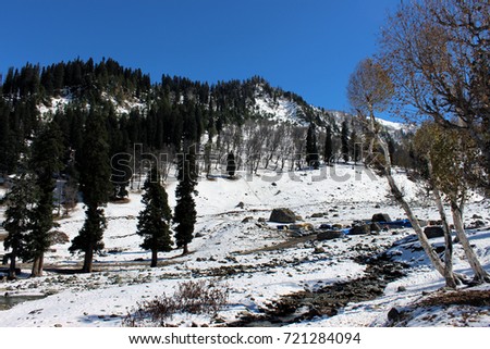 Snowy mountain valley in Kashmir, India. Indian most beautiful travel destination.