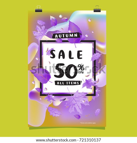 Vector autumn sale poster template with lettering. Bright fall leaves. brochure, card, label, banner design. Bright commercial background design. 