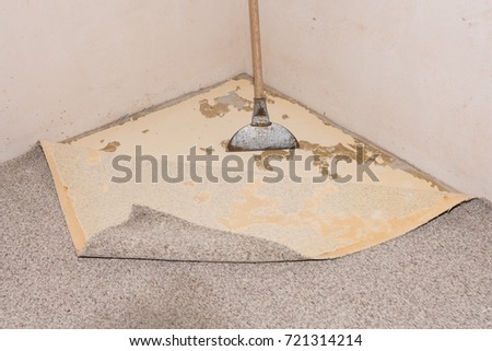 Removing a carpet for renovation works in a living room Royalty-Free Stock Photo #721314214