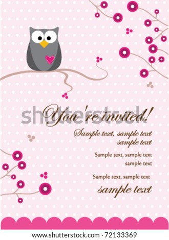 Owl Baby Girl Invitation Card