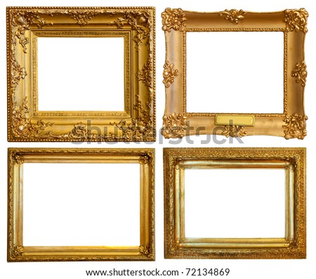 Set of few Luxury gilded frames. Isolated over white background with clipping path