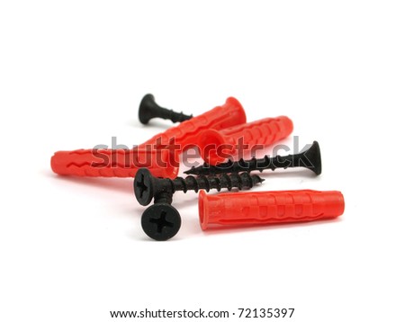Screws and plastic plug on a white background