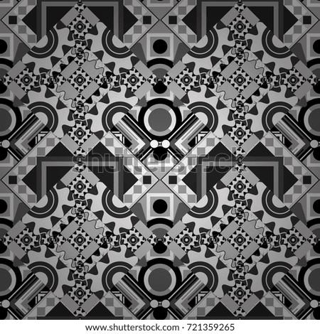 Embroidery for fashion textile and fabric. Embroidery seamless pattern with abstract diagonal tiles. Vector ornament in white, black and gray colors.