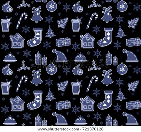 Christmas seamless pattern. New Year endless background, Winter Holidays repeating texture, wallpaper, fabric. Vector illustration