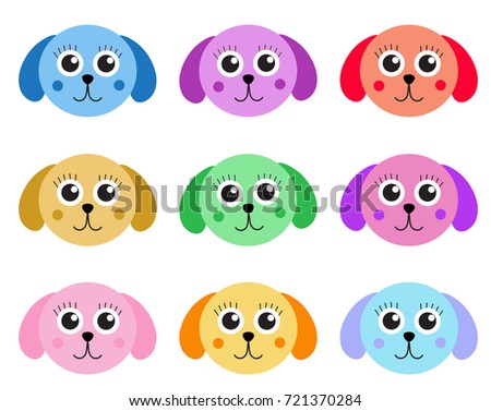 Collection of cute colorful puppy dog isolated on white background. Vector illustration