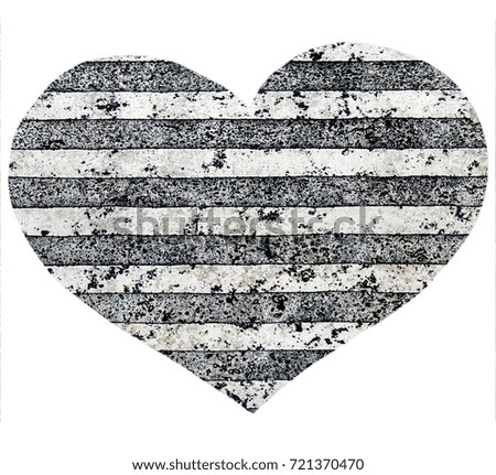 Decorative heart marble texture striped wall isolated on white background