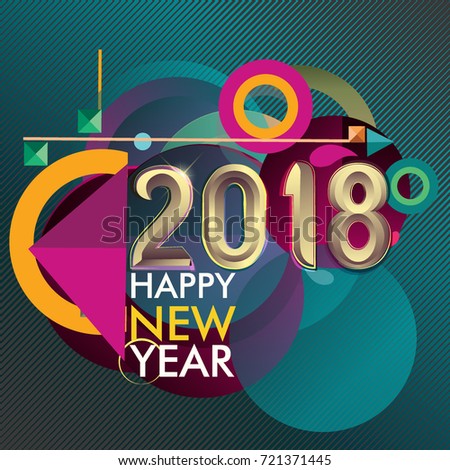 Happy new year 2018 colorful vector design, geometric background