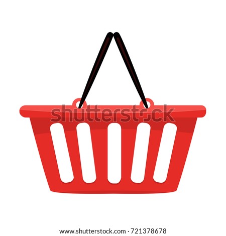 Shopping basket icon - vector illustration. Red shopping basket solid and flat color design. Illustrated vector.