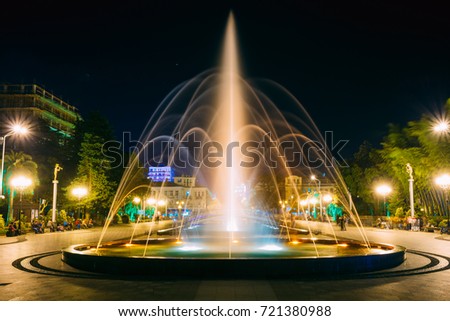 Batumi, Adjara, Georgia. Singing And Dancing Fountains Is Local Landmark At Boulevard Fountains. Night Illuminations. Royalty-Free Stock Photo #721380988