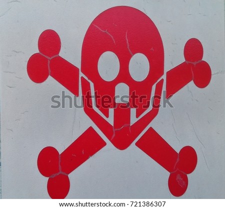 Red Danger symbol of Skull and bone in cross position