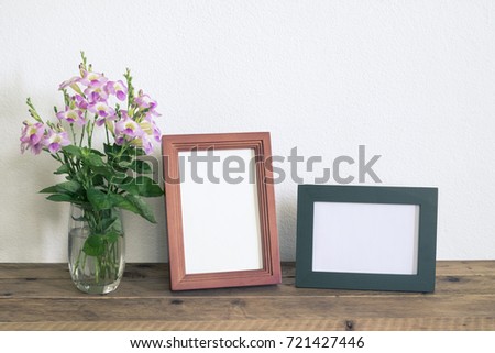 Set of frame photo on wooden table