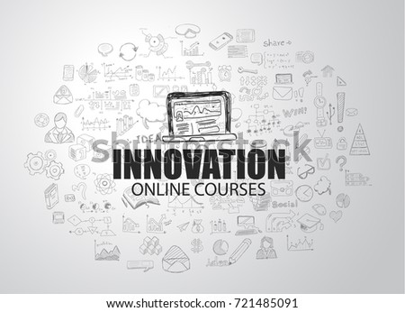Innovation concept with Business Doodle design style: online studies, best books ,top resources.