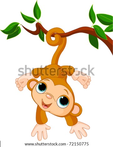 Illustration of Cute baby monkey on a tree