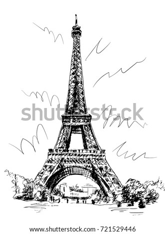 Eiffel Tower drawn by pen and tracing, picture tracing, drawing by hand, Paris, France.