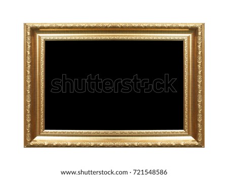 Gold picture frame isolated from white background.