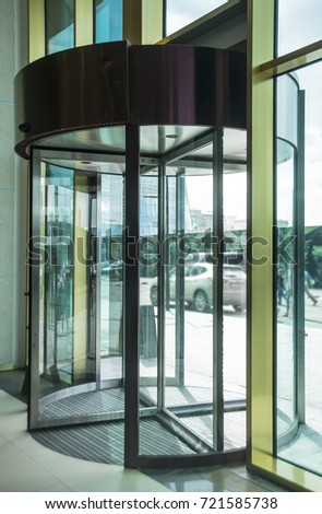 circle, round glasses Entrance to the business center. transparent rotating automatic entry