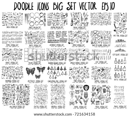 MEGA doodles Data,Circle,Arrow,Music,People,Party,Font,Sport,School,Heart,Frame,Banner,Bubble,Leaf,Business,Insect,Tree,Food,Summer,Halloween,Cactus,Unicorn,Animal,Media,Art tool,City,Bottle,mark Royalty-Free Stock Photo #721634158