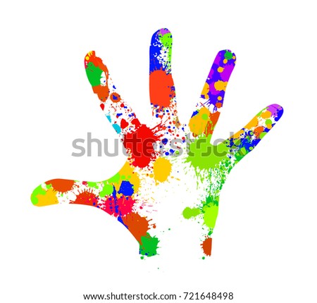 Handprint with colored ink spots. Vector