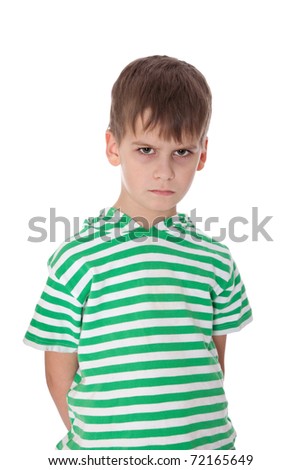 Cute boy anger isolated on a white background