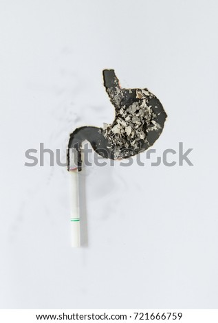May 31st World No Tobacco Day.  Poison of cigarette. Burned stomach