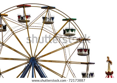Colorful ferris wheel and carousel horse in amusement park. Royalty-Free Stock Photo #72173887