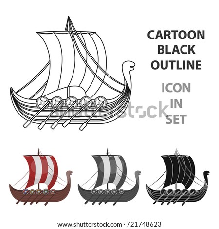 Viking's ship icon in cartoon style isolated on white background. Vikings symbol stock vector illustration.