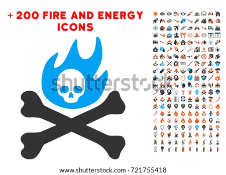 Bones Fire pictograph with bonus energy clip art. Vector illustration style is flat iconic symbols for web design, app ui.